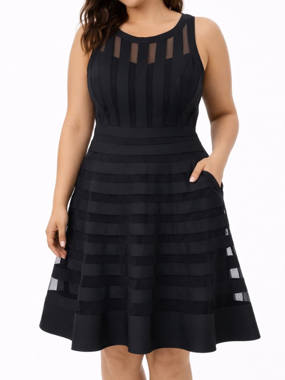 White House Black Market Black Fit & Flare Dress Size 4 Sheer Mesh Cocktail - Picture 1 of 11